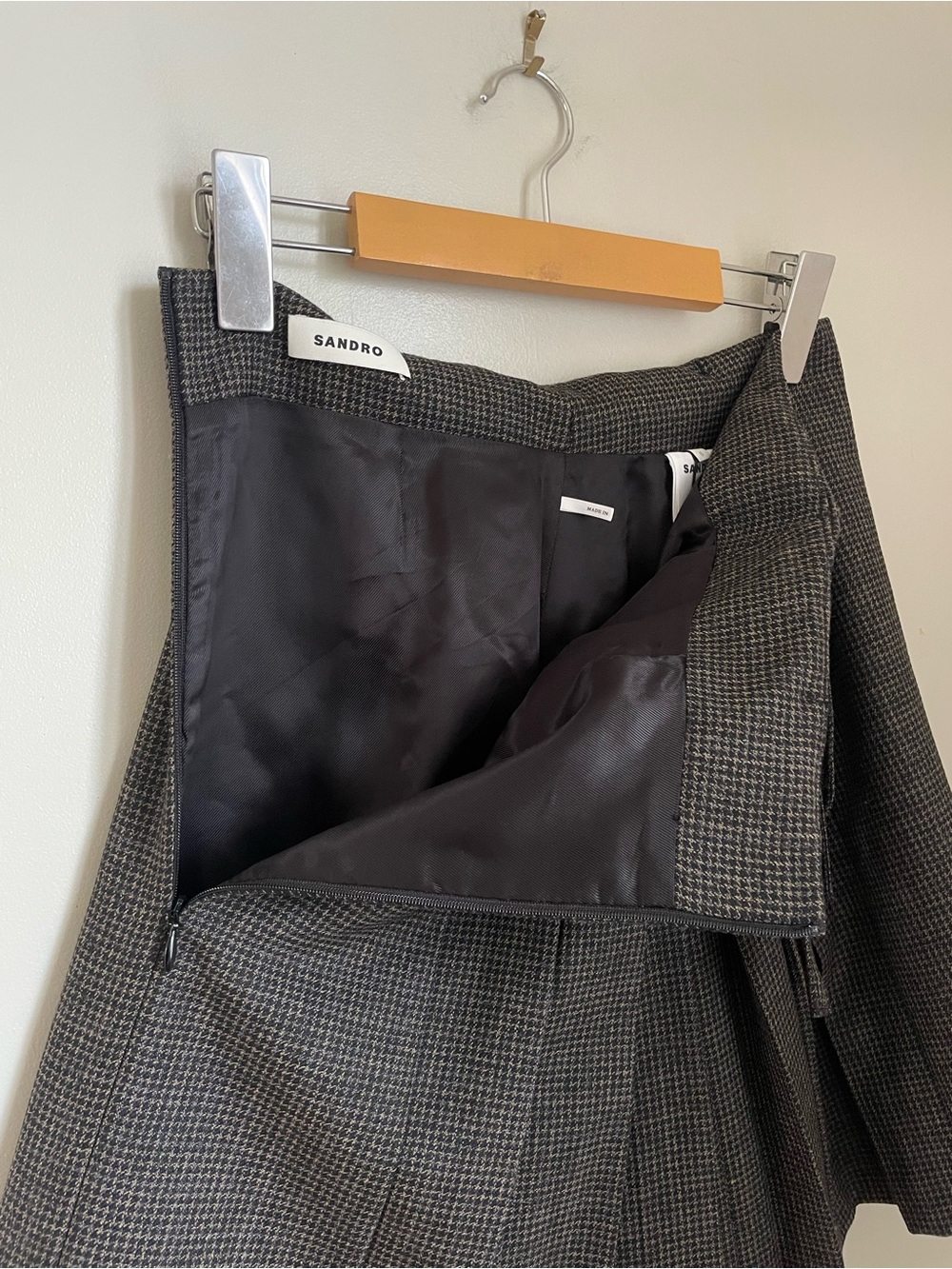 Sandro Yolanda Pleated Houndstooth Tweed Mini Skirt NWT Size XS Preppy Parisian - Picture 6 of 15